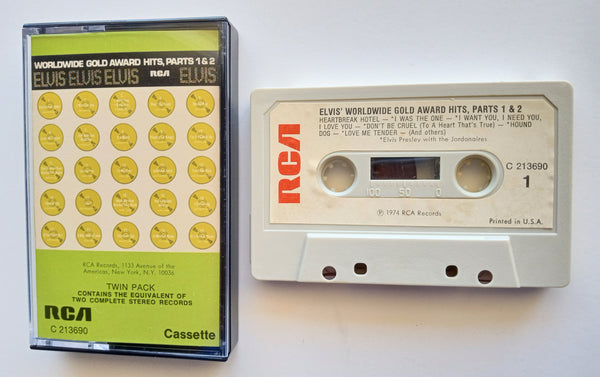 ELVIS PRESLEY  - "Worldwide Gold Award Hits - Parts 1 & 2" - [Double-Play Cassette Tape] (1970/1974) [Record Club Version ONLY Issue!] [Paper Label 1st Issue!] - Near Mint