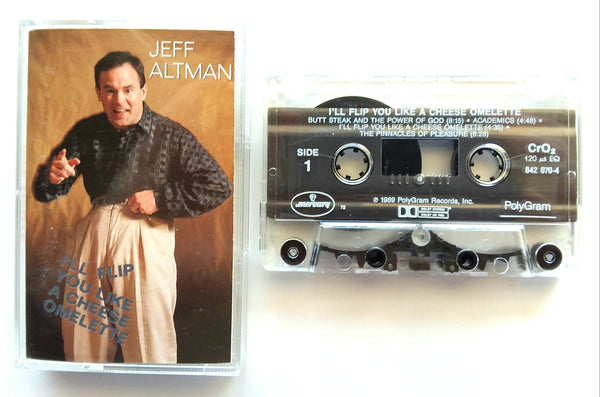 JEFF ALTMAN (Comedy)  - "I'll Flip You Like A Cheese Omelette" - <b style="color: red;">Audiophile</b> Chrome Cassette Tape (1988) [Shape® Mark 10 Clear Shell] - Near Mint