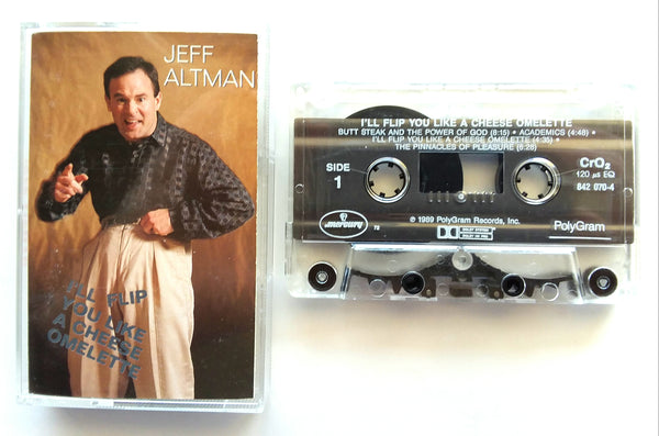 JEFF ALTMAN (Comedy)  - "I'll Flip You Like A Cheese Omelette" - <b style="color: red;">Audiophile</b> Chrome Cassette Tape (1988) [Shape® Mark 10 Clear Shell] [HTF!] - Mint