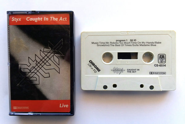 STYX (Dennis DeYoung, Tommy Shaw) - "Caught In The Act (Live)" - [Double-Play] <b style="color: red;">Audiophile</b> Chrome Cassette Tape  (1984) - Mint